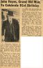 John B. Noyes 91st birthday newspaper article