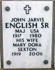 Major John Jarvis & Mary Dora (Thompson) (Sexton) English military plaque